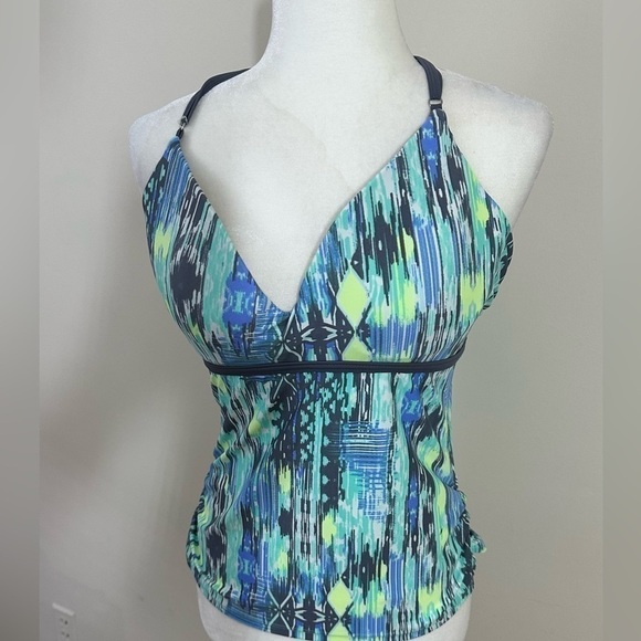 Free Country sz med tankini top in blues, lime green, black - Picture 7 of 13
